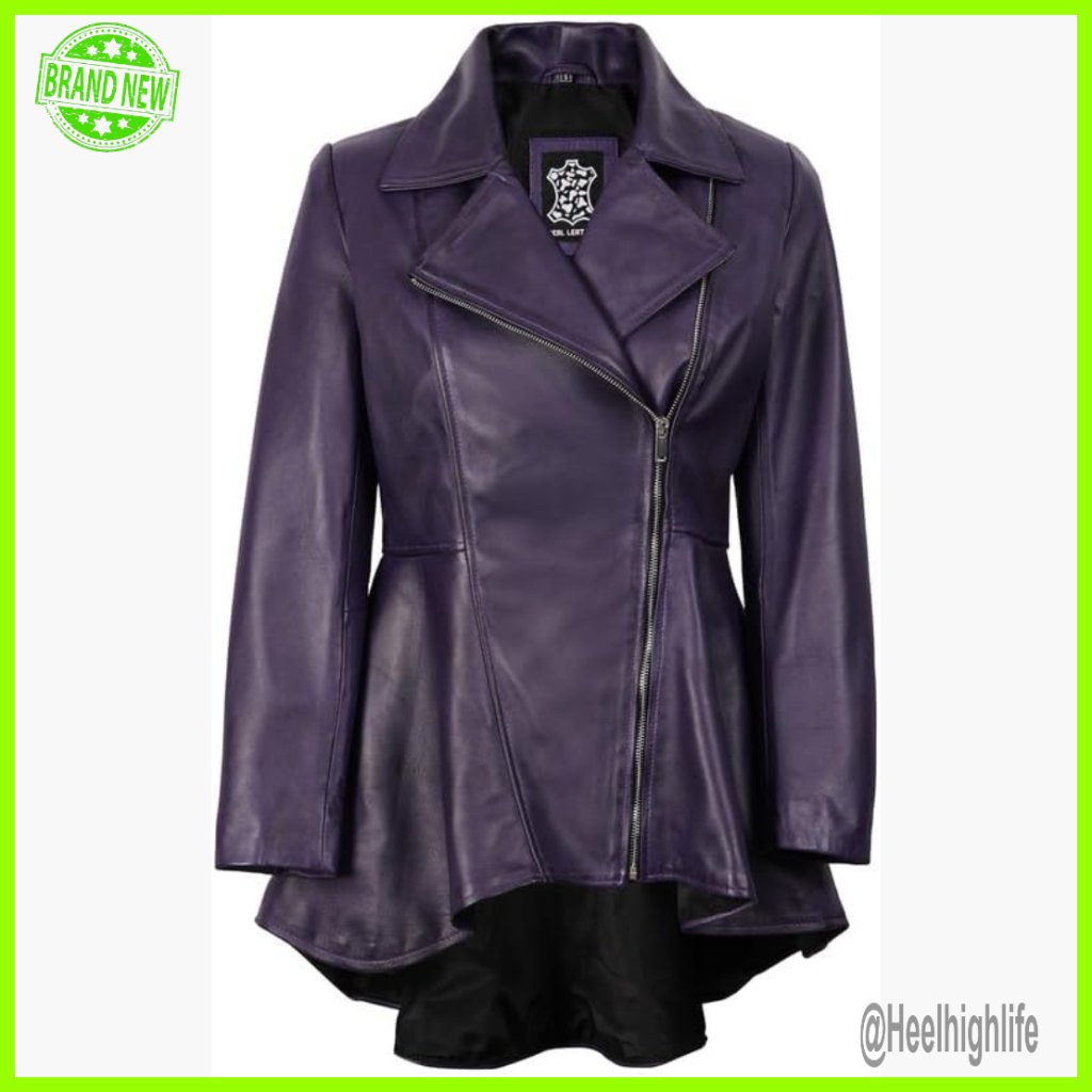 Real Lambskin Leather Jacket Peplum Style Long Sleeve Regular Fit